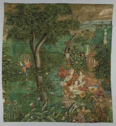 A Piece of Wall Covering Painted on Coarse Jute, Depicting Diana in a Forest Landscape by Unbekannt Unbekannt